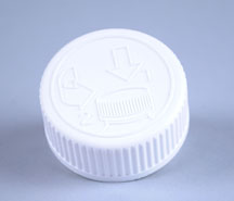 33MM WHITE RIB SIDE / PICTORIAL TOP PP SECURX PUSH-AND-TURN CHILD RESISTANT CAP (CRC)