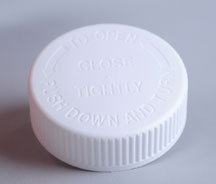 45MM WHITE RIB SIDE / TEXT TOP PP SECURX PUSH-AND-TURN CHILD RESISTANT CAP (CRC)