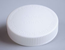 63MM WHITE RIB SIDE / TEXT TOP PP SECURX PUSH-AND-TURN CHILD RESISTANT CAP (CRC)