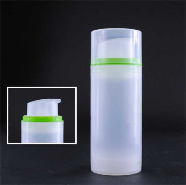 100ML WHITE AIRLESS WITH CLEAR OVERCAP ROUND PP