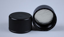 38-439 BLACK RIB SIDE / SMOOTH TOP PP CONTINUOUS THREAD (CT) CAP WITH PULP FOIL LINER