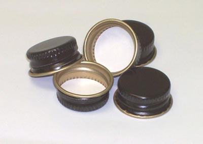 24-400 WHITE THREADS, KNURLS, & CURL TIN-PLATE STEEL METAL CONTINUOUS THREAD (CT) CAP WITH PULP POLY LINER