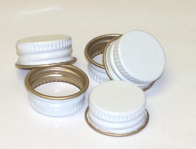 24-400 WHITE THREADS, KNURLS, & CURL TIN-PLATE STEEL METAL CONTINUOUS THREAD (CT) CAP WITH PULP POLY LINER