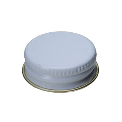 28-400 WHITE THREADS, KNURLS, & CURL TIN-PLATE STEEL METAL CONTINUOUS THREAD (CT) CAP WITH PULPVINYL LINER