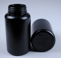 250CC BLACK WIDE MOUTH ROUND HDPE - 45MM NECK
