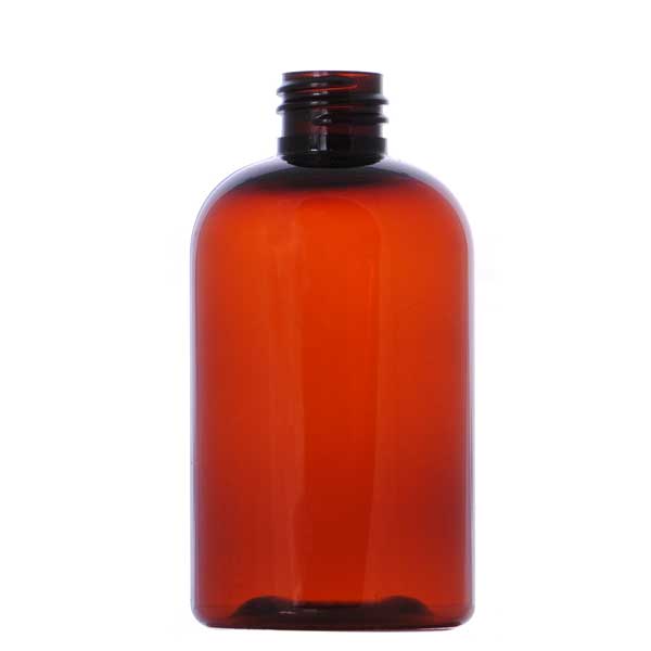 4OZ AMBER BOSTON ROUND PLASTIC BOTTLE - 20-410 NECK