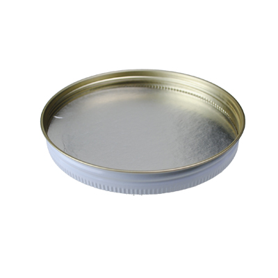 120-400 WHITE THREADS, KNURLS, & CURL TIN-PLATE STEEL TIN-PLATE STEEL CONTINUOUS THREAD (CT) CAP WITH PULP ALUMINUM LINER-detail image