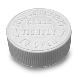 45-400 WHITE RIB SIDE TEXT TOP PLASTIC CHILD RESISTANT CAP