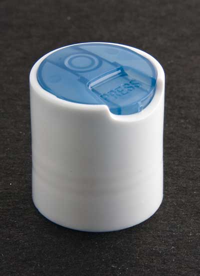 24-410 WHITE SMOOTH SIDE EASY OPEN DISC TOP CAP (0.090" X 0.309" ORIFICE)