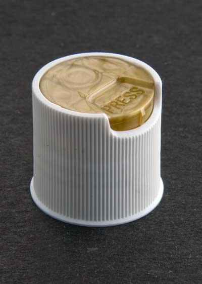 24-410 WHITE RIB SIDE EASY OPEN DISC TOP CAP (0.166" X 0110" ORIFICE)
