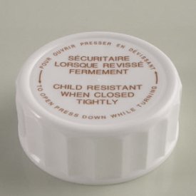 33-400 WHITE TEXT TOP CHILD RESISTANT CAP (CRC)
