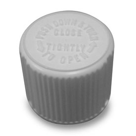 24-415 WHITE RIB SIDE TEXT TOP PLASTIC CHILD RESISTANT CAP