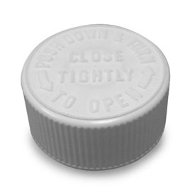 33-400 WHITE RIB SIDE SMOOTH TOP PLASTIC CHILD RESISTANT CAP