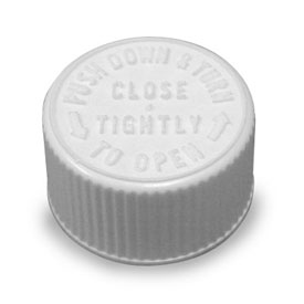 28-400 WHITE RIB SIDE TEXT TOP PLASTIC CHILD RESISTANT CAP