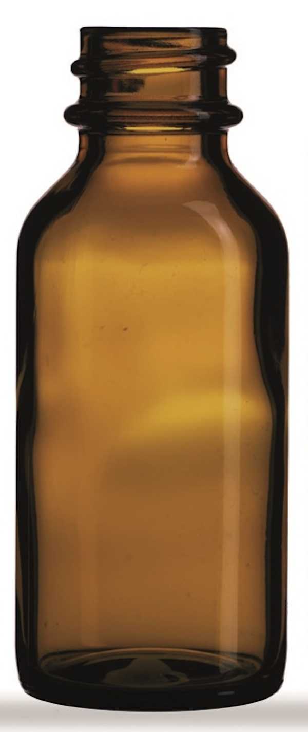 1OZ AMBER BOSTON ROUND GLASS BOTTLE - 20-400 NECK