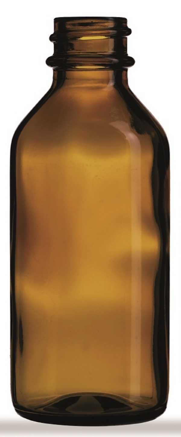 2OZ AMBER BOSTON ROUND GLASS BOTTLE - 20-400 NECK
