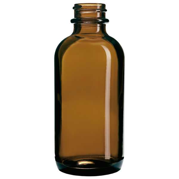 4OZ AMBER BOSTON ROUND GLASS BOTTLE - 22-400 NECK