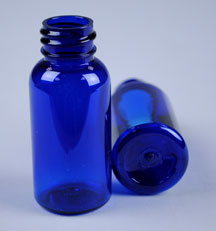 1OZ BLUE BOSTON ROUND PLASTIC BOTTLE - 20-410