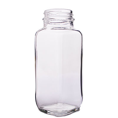 8OZ FLINT WIDE MOUTH FRENCH SQUARE GLASS BOTTLE - 43-400 NECK