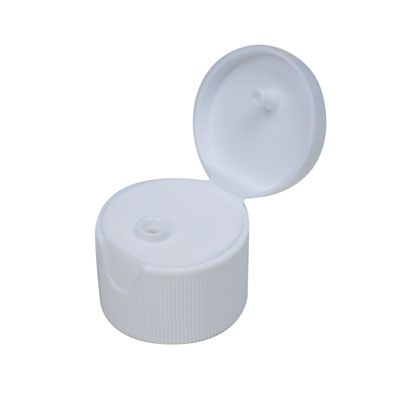 24- 410 WHITE RIB SIDE MATTE TOP FLIP TOP PLASTIC DISPENSING CAP - 0.125" ORIFICE