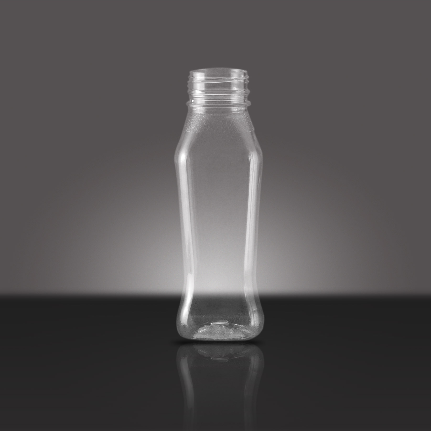 250 ML CLEAR PET PETE TAPERED JUICE SQUARE WITH  38 - TE Pano  NECK FINISH