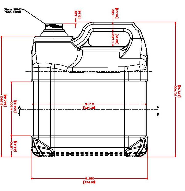 6 L NATURAL HDPE N/G HANDLE F-STYLE RETANGULAR WITH  38 - 400SP NECK FINISH