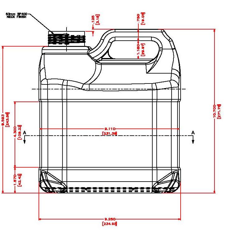 6 L NATURAL HDPE N/G HANDLE F-STYLE RETANGULAR WITH  63 - Ind NECK FINISH