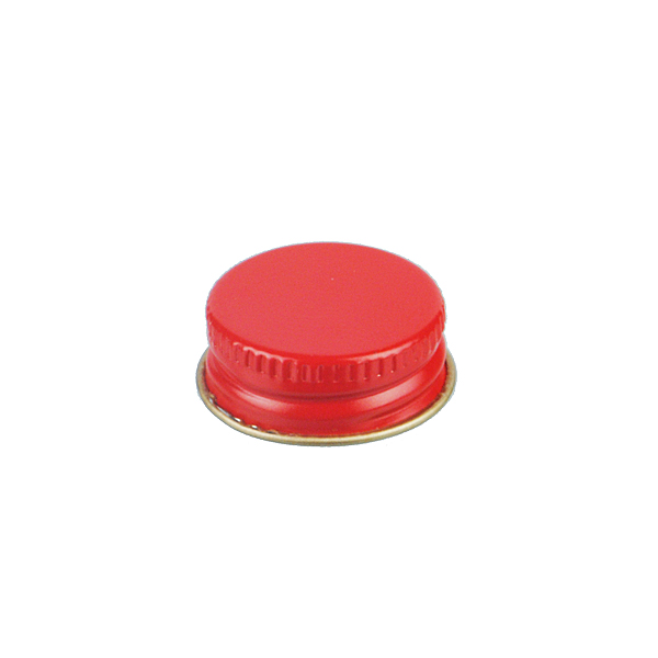 24-400 RED THREADS AND KNURLED EDGE TIN PLATE METAL SCREW CAP - PULP AND ALUMINUM LINER