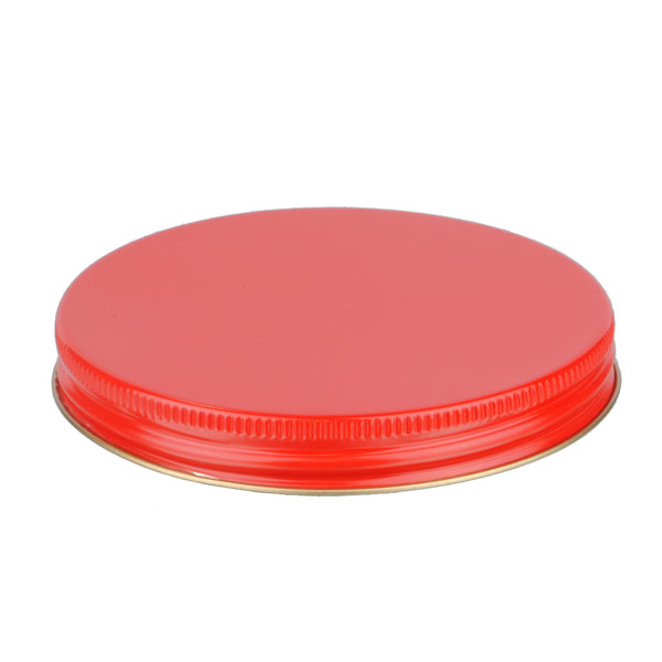 100-400 RED THREADS AND KNURLED EDGE TIN PLATE METAL SCREW CAP - HS035 PRINTED "SFYP" LINER