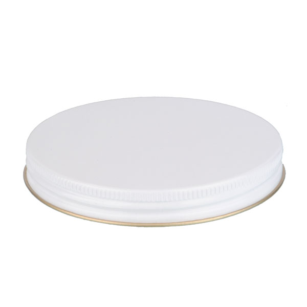 100-400 WHITE THREADS AND KNURLED EDGE TIN PLATE METAL SCREW CAP - PLASTISOL LINER