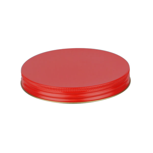 120-400 RED THREADS AND KNURLED EDGE TIN PLATE METAL SCREW CAP - HS035 PRINTED "SFYP" LINER