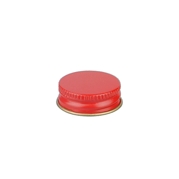 28-400 RED THREADS AND KNURLED EDGE TIN PLATE METAL SCREW CAP - HS035 PRINTED "SFYP" LINER