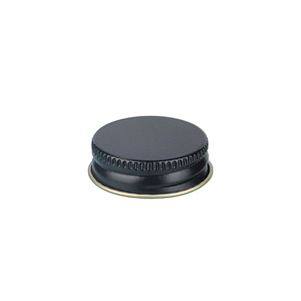33-400 BLACK THREADS AND KNURLED EDGE TIN PLATE METAL SCREW CAP - PULP AND POLY LINER