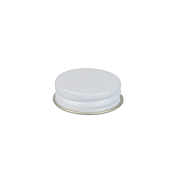 33-400 WHITE THREADS AND KNURLED EDGE TIN PLATE METAL SCREW CAP - PULP AND POLY LINER