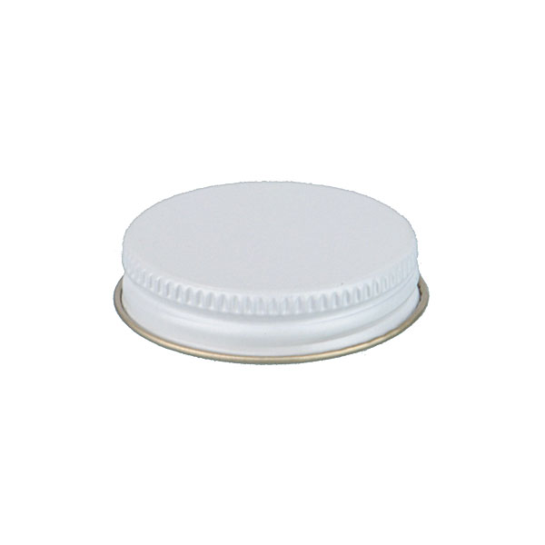43-400 WHITE THREADS AND KNURLED EDGE TIN PLATE METAL SCREW CAP - PLASTISOL LINER