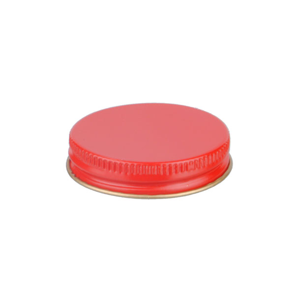 45-400 RED THREADS AND KNURLED EDGE TIN PLATE METAL SCREW CAP - PLASTISOL LINER