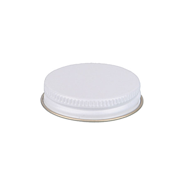 45-400 WHITE THREADS AND KNURLED EDGE TIN PLATE METAL SCREW CAP - PULP AND POLY LINER