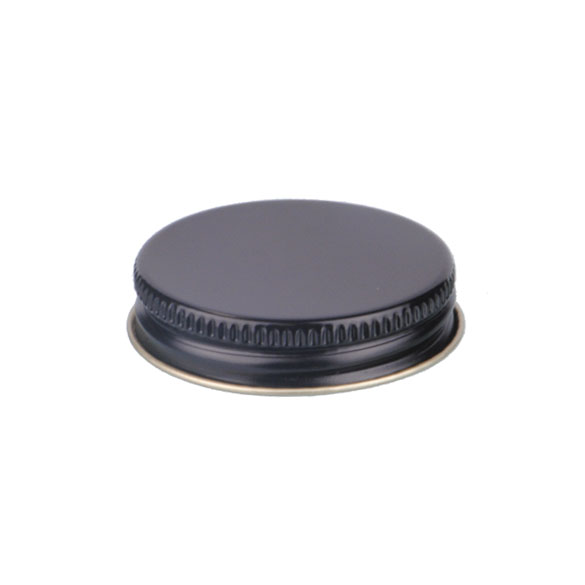 48-400 BLACK THREADS AND KNURLED EDGE TIN PLATE METAL SCREW CAP - PULP AND POLY LINER