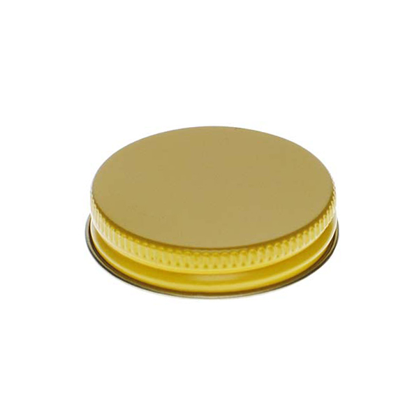 48-400 YELLOW THREADS AND KNURLED EDGE TIN PLATE METAL SCREW CAP - PS22 PRINTED "SFYP" LINER