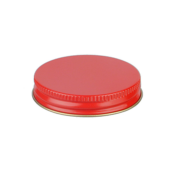53-400 RED THREADS AND KNURLED EDGE TIN PLATE METAL SCREW CAP - PULP AND POLY LINER