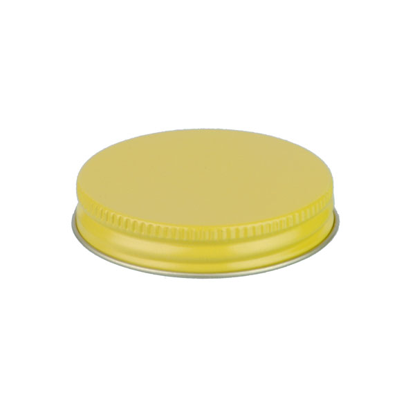 53-400 YELLOW THREADS AND KNURLED EDGE TIN PLATE METAL SCREW CAP - PULP AND VINYL LINER