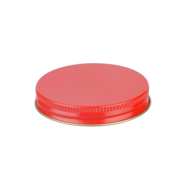 63-400 RED THREADS AND KNURLED EDGE TIN PLATE METAL SCREW CAP - PULP AND POLY LINER