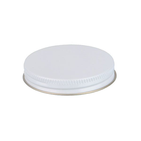 63-400 WHITE THREADS AND KNURLED EDGE TIN PLATE METAL SCREW CAP - PS22 PRINTED "SFYP" LINER