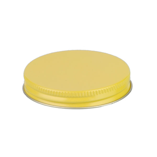 63-400 YELLOW THREADS AND KNURLED EDGE TIN PLATE METAL SCREW CAP - PULP AND VINYL LINER