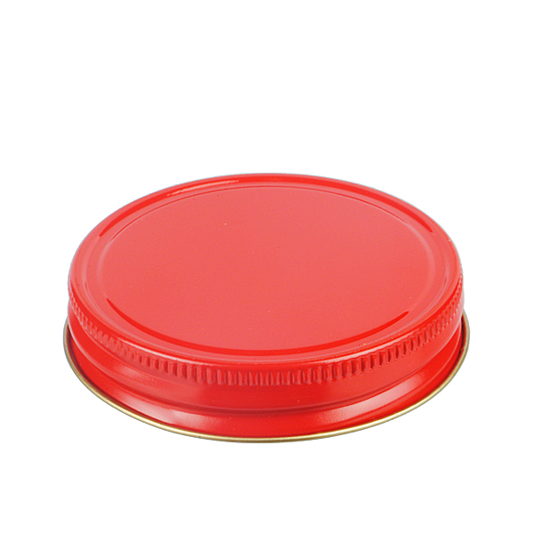 70-G RED THREADS AND KNURLED EDGE TIN PLATE METAL SCREW CAP - PULP AND POLY LINER