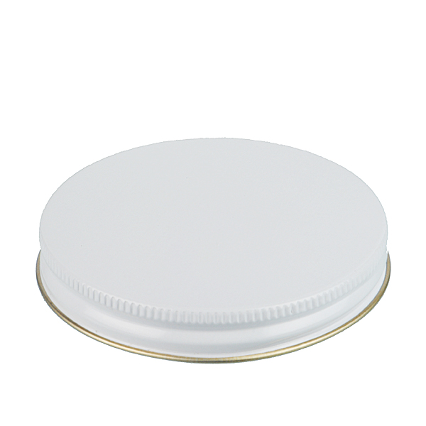 83-400 WHITE THREADS AND KNURLED EDGE TIN PLATE METAL SCREW CAP - PULP AND POLY LINER
