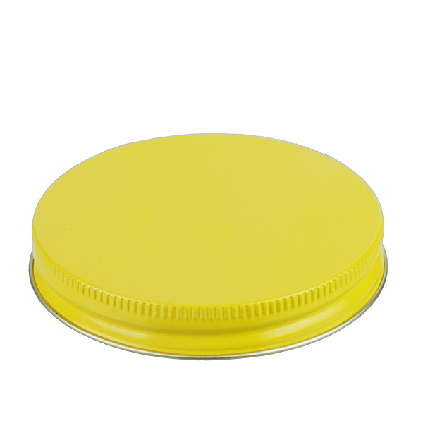 83-400 YELLOW THREADS AND KNURLED EDGE TIN PLATE METAL SCREW CAP - PULP AND POLY LINER