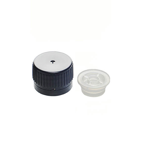 PP28 BLACK HDPE FINE RIB TAMPER EVIDENT CAP ASSEMBLED WITH 19.4 LDPE POURING LIP INSERT