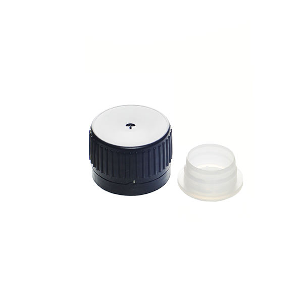PP28 BLACK HDPE FINE RIB TAMPER EVIDENT CAP ASSEMBLED WITH 19.4 LDPE POURING LIP INSERT-detail image