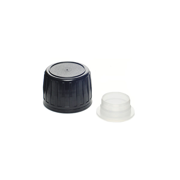 PP28 BLACK HDPE LARGE RIB TAMPER EVIDENT CAP ASSEMBLED WITH 19.4MM LDPE POURING LIP INSERT-detail image